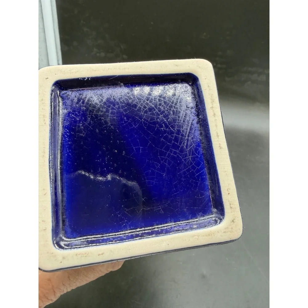 Cobalt Blue Ceramic Soap Dispenser Square Glossy Navy Lotion Pump Stoneware